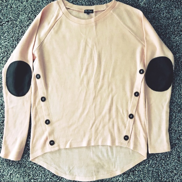 SIZE S Button & Elbow Pad Peach Sweater - Picture 3 of 5